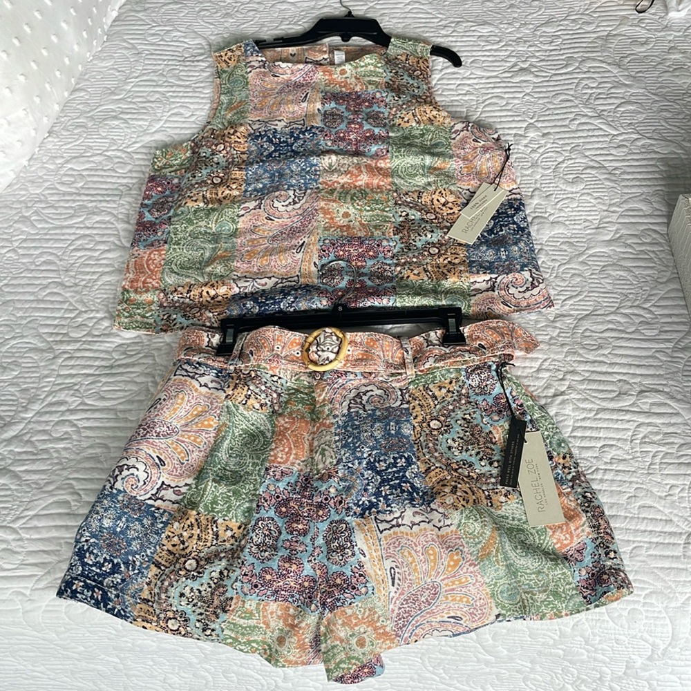 🆕Rachel Zoe 100% linen shorts and reversible Blouse set